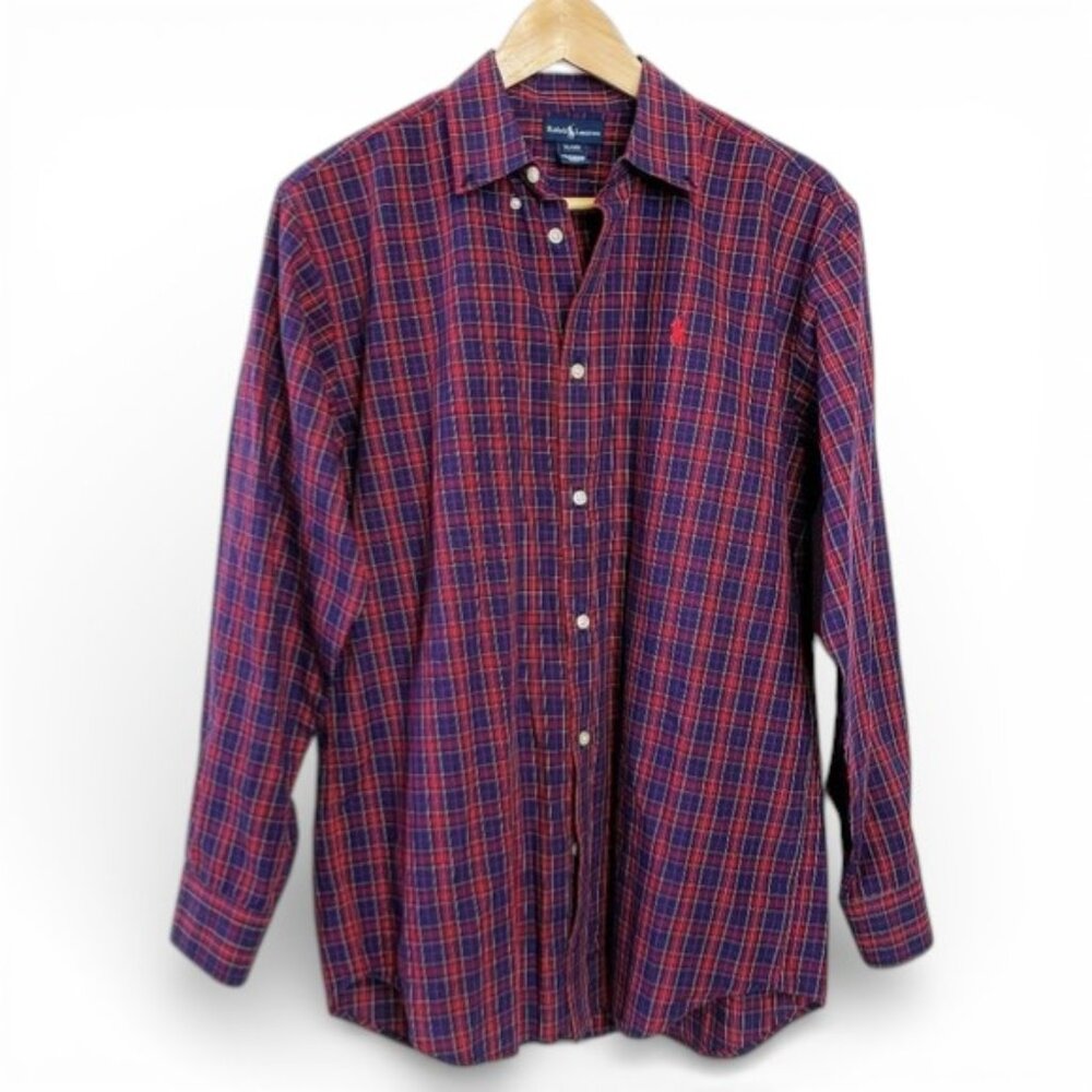 Ralph Lauren Boys Plaid Long Sleeve Shirt Preppy Embroidered Red Pony L
